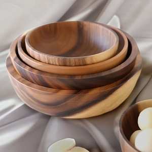 Juego de 4 cuencos redondos de madera, ensaladera hecha a mano, regalo de inauguración de la casa, cuencos de picnic, Regalo para mamá - Product Image 3