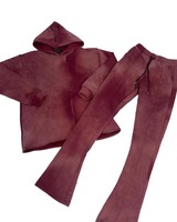 Conjunto de Sudadera con Capucha y Pantalones Deportivos con Logotipo Personalizado, Unisex, Estilo Holgado, Lavado Ácido, Pantalones Deportivos Acampanados, Felpa de Algodón, Ropa Urbana de Dos Piezas