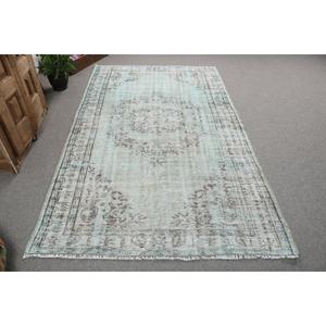 Alfombra Turca Vintage de 5x8.4 pies, Alfombra Grande, Alfombra de Lana Azul - Product Image 1