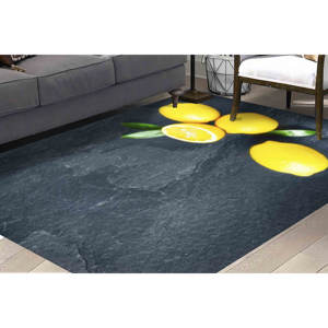 Tapis à motif citron, tapis tendance, tapis de cuisine, tapis modernes, tapis en chenille - Product Image 3
