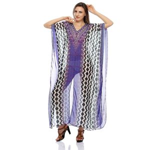 Lightweight Vibrant Womens Maxi Kaftan Dress Tribal Prints Free Size Georgette <b>Loose</b> Fit Summer Beach Resort and Party for Sale - Product Image 1