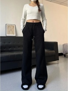 Pantalones holgados de cintura alta sólidos elegantes moda mujer primavera otoño Y2K Retro bolsillo pantalón de pierna ancha Casual pantalón de chándal pantalones sueltos - Product Image 6