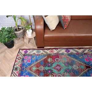 Alfombra Turca Vintage de 3x5.5 pies (92x169 cm), Alfombra a Cuadros Azul - Product Image 3