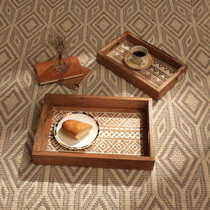 Plateau de service rectangulaire en bois avec gravure design arbre de vie et poignées de maintien Plateau de décoration de cuisine de table - Product Image 2