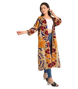 Vestes longues brodées à la main et à la main Veste brodée en coton pour femme avec manches longues Veste longue chaude d'hiver - Product Image 2