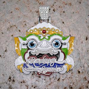 Pendentifs en argent sterling 925 Hip Hop en émail, motif Avatar, avec motif goutte d'huile colorée, plaqué or, Moissanite VVS, passe le test du diamant - Product Image 5