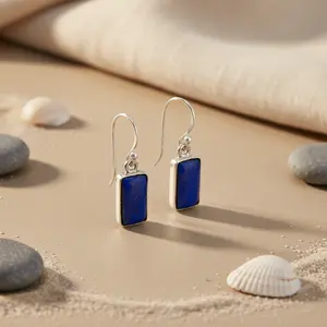 Boucles d'oreilles pendantes en argent 925 avec lapis-lazuli, plaqué or rose et diamants, bijoux tendance en pierres précieuses pour femmes, pour fiançailles - Product Image 2