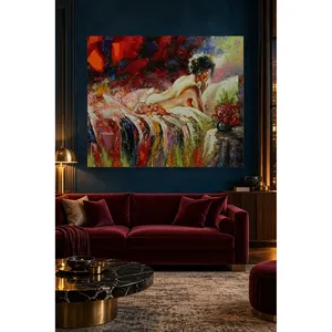 Fida, femme allongée près de fleurs rouges, peinture à l'huile, impression sur toile - Product Image 4