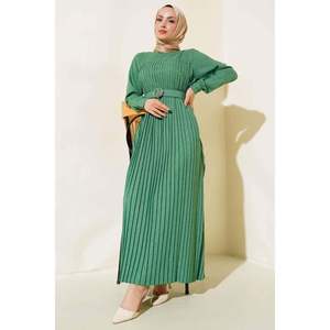 Vestido plisado con detalle de perlas Verde - Product Image 3