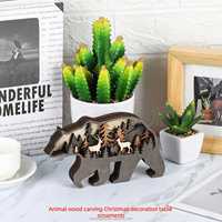 Ornements animaux multicouches en bois de hêtre gravés sur mesure, écologiques, style art populaire, pour Noël et Pâques, à suspendre au mur (ours, élan), avec logo personnalisé