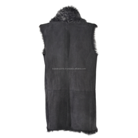 Gilet en cuir d'agneau véritable gris foncé tendance 2026 pour femme, sur mesure, 100 % haute qualité, avec garniture en fourrure écologique, coupe basse