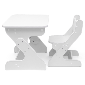 White Wooden Kids <b>Study</b> Desk and <b>Chair</b> Set Adjustable Toddler Table Set with Matching Seat for Home School - Product Image 2