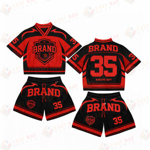 Ensemble T-shirt et short personnalisé pour homme, été, maille personnalisée, coupe ample, rétro, maillot de football, tenue 2 pièces - Product Image 3