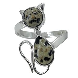 Anillo de Plata de Ley 925 con Jaspe Dálmata, Hecho a Mano, Estilo Boho, Joyería con Piedra de Nacimiento de Marzo, Corte Ovalado, Regalo Perfecto para su Cumpleaños - Product Image 1