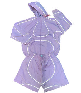 Conjunto de Chaqueta con Capucha y Pantalones Cortos Reflectantes Personalizados Unisex, 2 Piezas, Poliéster/Algodón, Cortavientos, Ropa Deportiva, Rojo, Resistente al Agua - Product Image 3