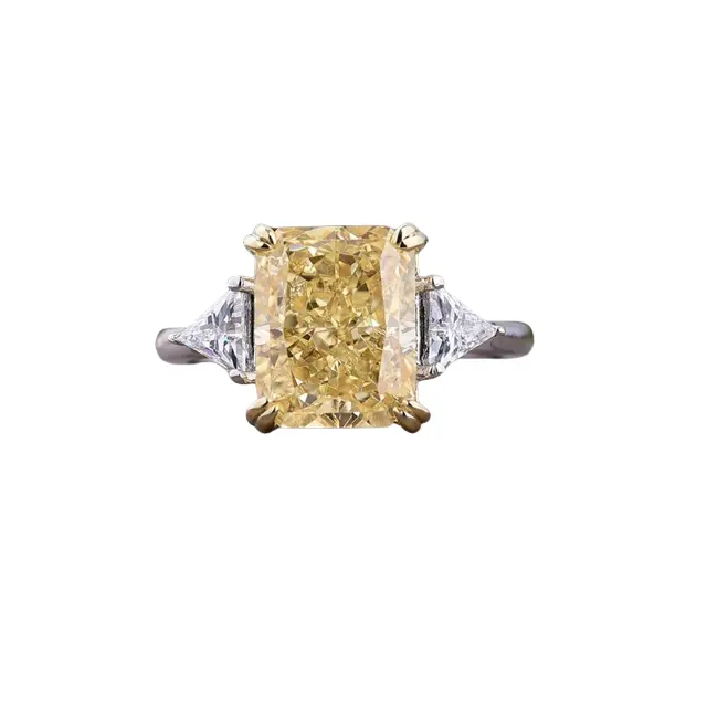 Cincin pertunangan tiga batu safir kuning desain baru cincin logam perak & emas padat
