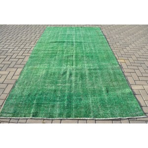 Alfombra de lana verde turca Vintage 5,8X10,4 pies tamaño moderno clásico área grande rectángulo Patchwork para pasillo látex para decoración de habitación - Product Image 1
