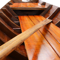 Bateau Sampan OMH artisanal, écologique, résistant à l'eau, gonflable, en fibre de verre et bois, pour l'Asie du Sud-Est, avec pagaie et fond rouge, 1 personne