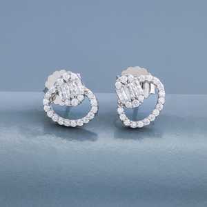 92.5 Silver <b>Earrings</b> with 14K Gold Main Material Diamond <b>Emerald</b> Cut <b>Stud</b> and Hoop Geometric Trendy Style for Engagement - Product Image 5