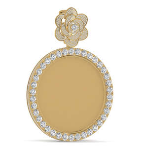 Élégant pendentif en argent sterling 925 avec photo ronde en moissanite et diamant plaqué or, fleur, halo, bordure, pendentifs à breloques - Product Image 2