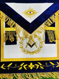 Delantal de Alta Calidad de la Logia Azul Maestra, con Bordado a Mano, Flecos Dorados y Ribete Dorado, Estilo Vintage, Hecho a Mano, Genuino - Product Image 4
