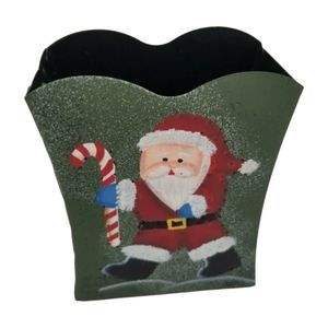 Seau de Noël en métal avec motif de Père Noël peint, pour rangement décoratif festif intérieur/extérieur saisonnier - Product Image 5