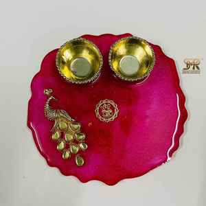 Elegant Handcrafted Eco-Friendly Epoxy Resin Puja Thali Luxury Prayer Plate MODEL Design <b>for</b> Diwali Festival <b>Home</b> <b>Mandir</b> <b>Pooja</b> - Product Image 5