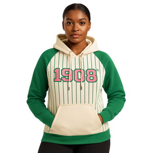1908 cuerpo neutro verde raglán rayas pulóver Sudadera con capucha mezcla de algodón hermandad griega ropa personalizada Divine Nine HBCU vida griega - Product Image 1