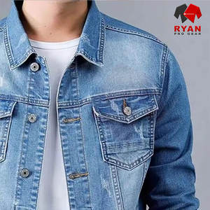Veste en jean classique pour homme, logo personnalisé, OEM ODM, coupe régulière, fermeture à boutons, vêtement d'extérieur décontracté et tendance - Product Image 5