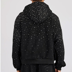 Custom Rhinestone Hoodies OEM Manufacturer 100% Cotton Fleece Eco-Friendly Sparkle Stone Design Men's Winter Breathable Quick - Product Image 3
