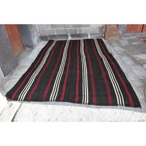 Alfombra tradicional de lana de retazos en blanco y negro de 6,1x9,4 pies, diseño turco clásico para entrada, cabecera, habitación de adolescentes, respaldo de látex - Product Image 1