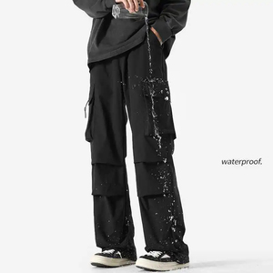 100% Polyester Oversized Fit Canvas Cargo Pants <b>Men</b> 6 Pocket Wide Leg <b>Elastic</b> Waist Eco-Friendly Streetwear Casual <b>Trousers</b> - Product Image 6