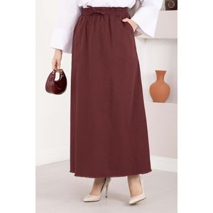 Burgundy Chiffon <b>Skirt</b> with <b>Elastic</b> Waist Pocket Detail Digital Print Soft Breathable Embroidered Empire Waistline Spring Style - Product Image 2