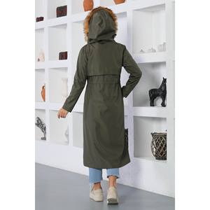 Manteau trench long pour femme, style vintage, avec détails lacés, fermeture éclair, double boutonnage, boutons en fourrure, imprimé vintage, automne/hiver - Product Image 5