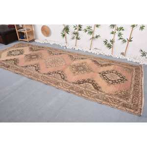Vintage Large Area <b>Wool</b> Rug 4.8 X 12.2 ft Beige <b>Pink</b> Patchwork Abstract Pattern 10mm Thickness Rectangular Hallway Design Jute - Product Image 2