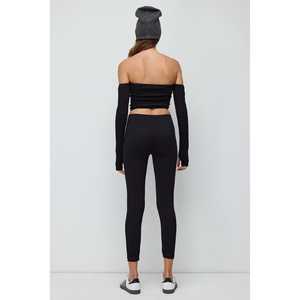 Leggings de sport noirs taille haute sans couture, style décontracté, tissu extensible, matière en mousseline - Product Image 6