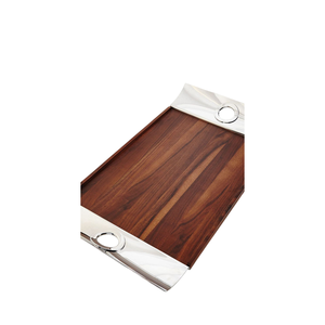Bandeja de Servicio Rectangular de Diseño de Lujo, Madera de Nogal de la Más Alta Calidad y Acero Inoxidable Pulido, Plato Decorativo con Asas - Product Image 1