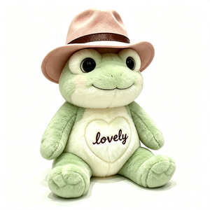 customized Cowboy frog plush <b>toy</b>, Frog <b>stuffed</b> animal with pink fedora hat, Cute sitting frog plush - Product Image 1