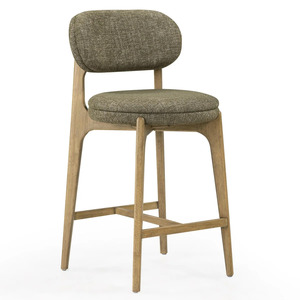 Chaise de bar rembourrée en tissu avec pieds en bois, tabouret de comptoir avec dossier, sièges modernes pour café et restaurant - Product Image 1