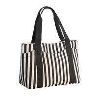 Grosir tas tote belanja kanvas katun putih dan hitam wanita kecil dengan logo cetak kustom ODM OEM