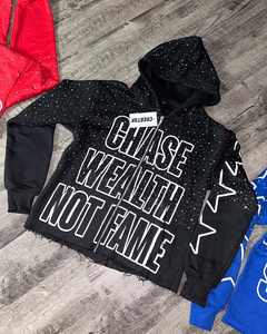 Sweats à capuche pour hommes personnalisés Fabricants unisexes 100% coton French Terry 420 500 600 Gsm Y2k Zipper Zip up Rhinestone Hoodie - Product Image 2