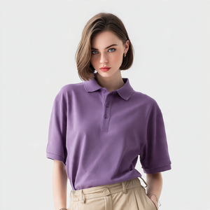 Polo holgado de poliéster y algodón 100% para mujer, Polo holgado para exteriores, Polo negro de gran tamaño de verano para mujer - Product Image 6