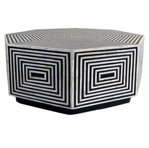 Table basse fabriquée à la main en incrustation d'os avec des accents d'agate naturelle - Product Image 1