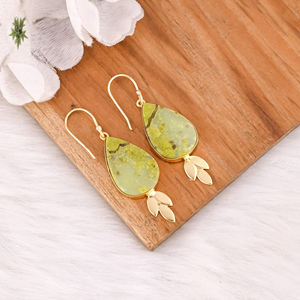 Boucles d'oreilles pendantes classiques en opale verte de forme ovale, plaquées or, en laiton, style tendance, alliage, mariages, fêtes, cadeau à la mode pour femmes - Product Image 2