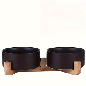 Comederos Dobles Elevados para Gatos FT05 de Cerámica con Soporte de Bambú, Diseño de Alimentación Higiénico con Acabado Liso - Product Image 2