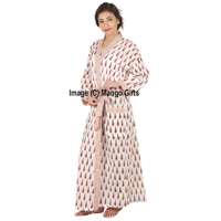 Robe Kimono Florale pour Femme, Peignoir Imprimé à la Main, 100% Coton Doux Tissé, Style Décontracté, Lot en Gros