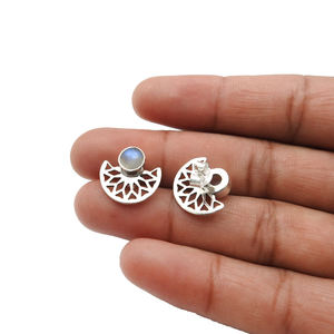 Cadeau d'anniversaire délicat 925 argent Sterling naturel arc-en-ciel pierre de lune élégant grosses boucles d'oreilles bijoux faits à la main exportateur en vrac - Product Image 4