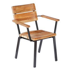 Modern Dining <b>Chairs</b> with Iron Frame and Solid Teak Wood Seat & Backrest for Indoor and <b>Outdoor</b> Use Home Office - Product Image 4