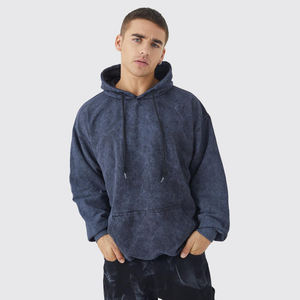 Nouveau sweat à capuche pour homme en coton mélangé, couleur unie, délavé à l'acide, coupe oversize, épaules tombantes, style décontracté - Product Image 1