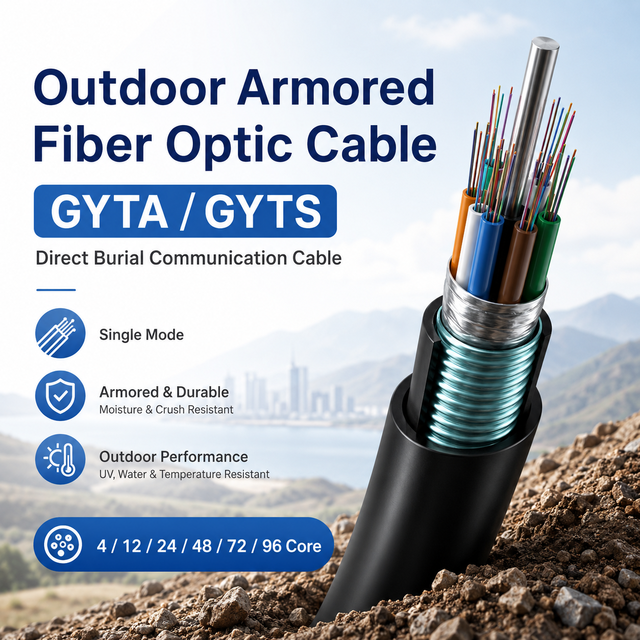 Bulk GYTA GYTS Single Mode Armored Optical Fiber Cable Outdoor Direct Burial Communication Line 4 12 24 48 72 96 Core